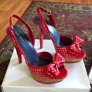 Nine West Red & white polka dot  heels